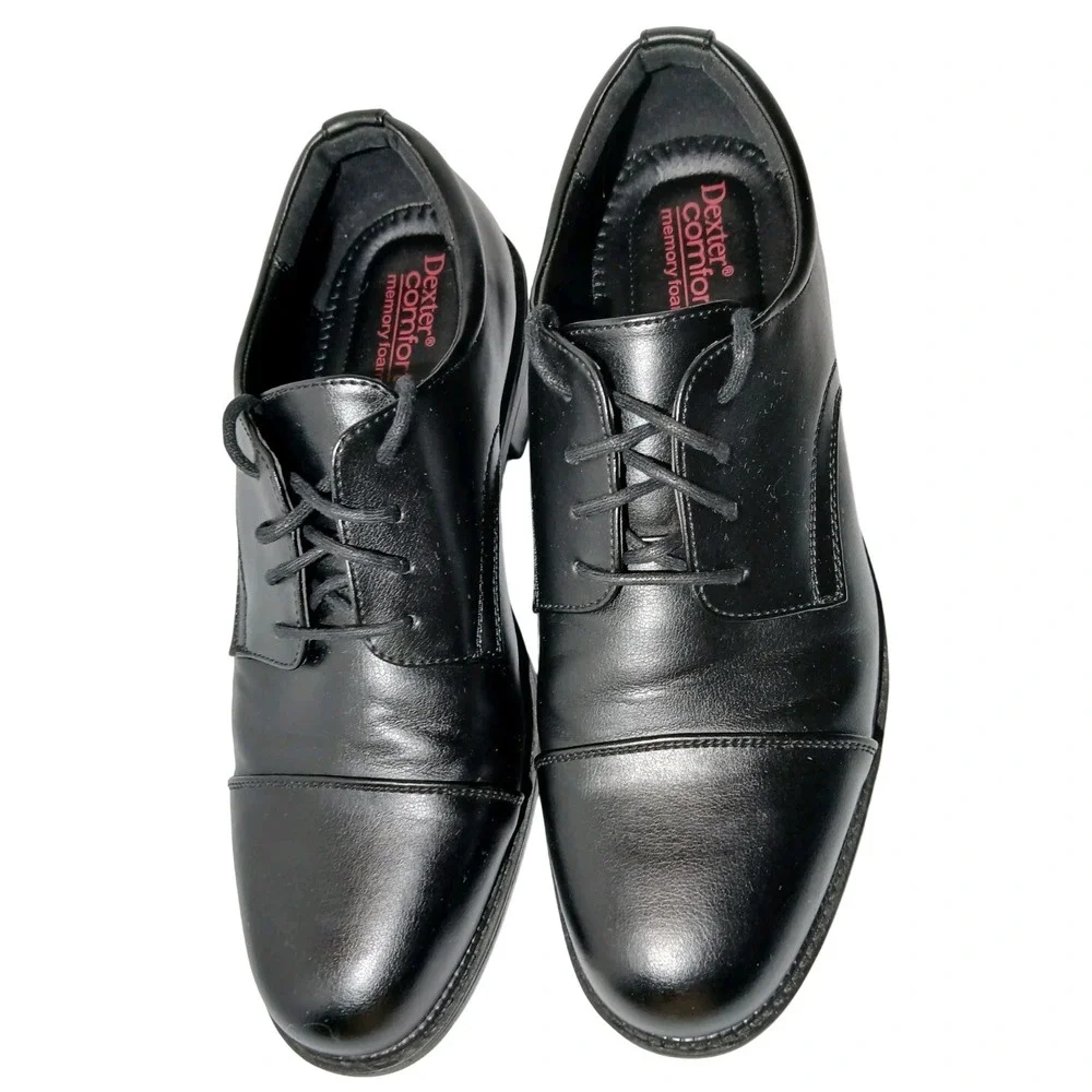 Dexter Comfort Mens Black Cap‎ Toe Memory Foam Lace Up Oxford Dress Shoes